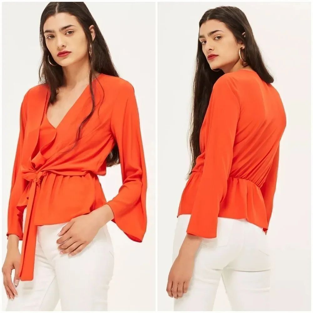 Topshop Knot Front Asymmetric Blouse sz 6